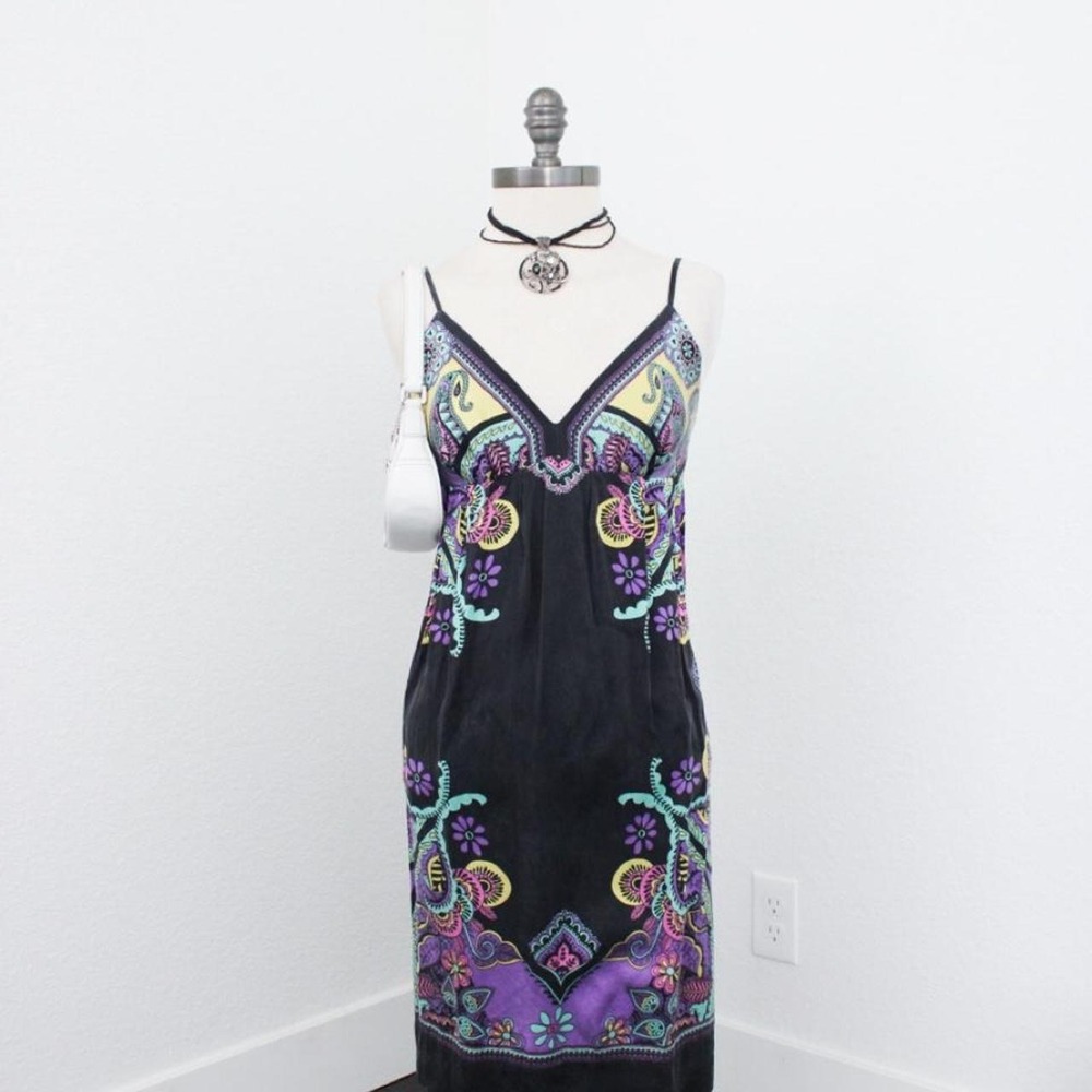 Y2k Eci New York paisley print silk midi dress with adjustable spaghetti strap